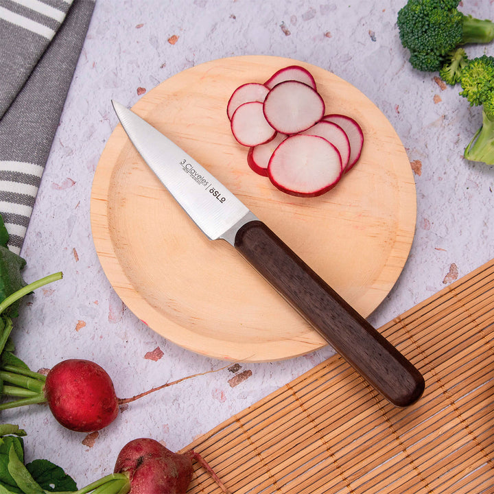 3 Claveles Oslo - Cuchillo Verduras 9 cm Acero Estampado y Mango Madera de Nogal