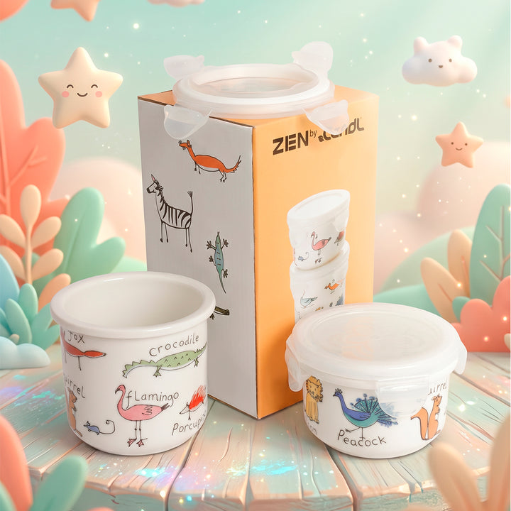 ZEN Baby - Lote de 2 Recipientes Redondos de Porcelana Premium. Diseño Rachel Barker