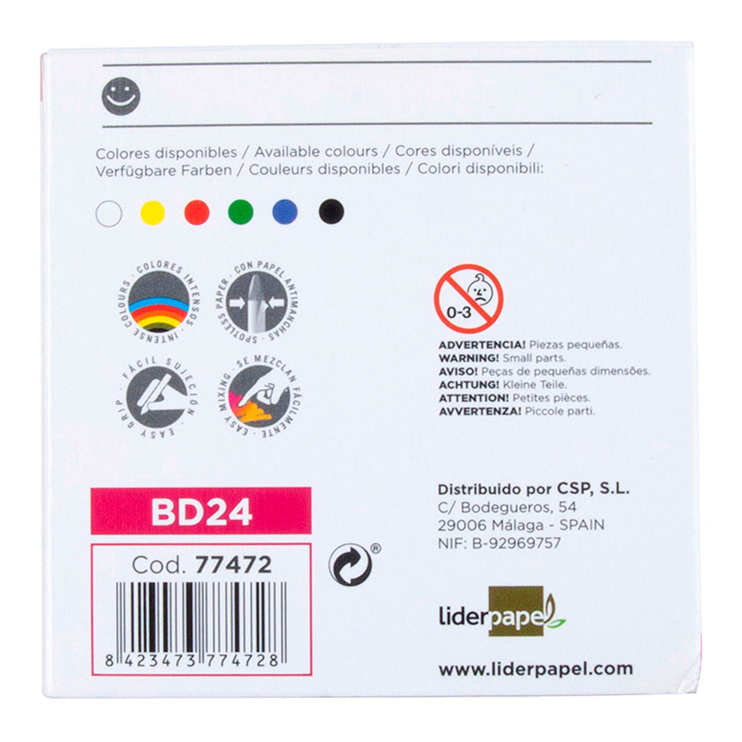 LIDERPAPEL - Lápices de Cera Blanda, Caja con 6 Colores Surtidos