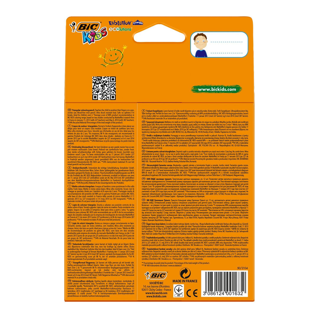 BIC 8297356 - Estuche de 12 Lápices de Colores EVOLUTION Triangle, ECOlutions