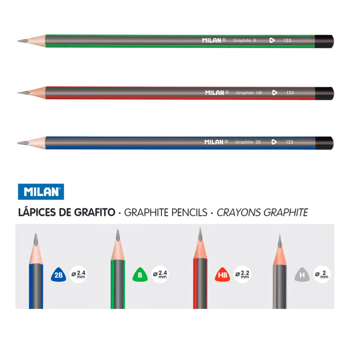 MILAN - Caja 12 Lápices de Grafito HB Hexagonales con Goma