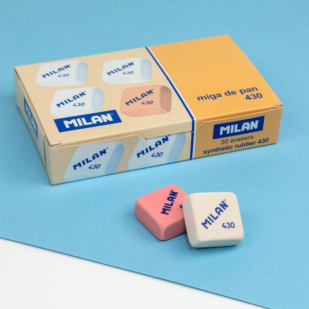 MILAN - Caja Surtida de 30 Gomas de Borrar Milan 430 Tipo Miga de Pan Cuadrada