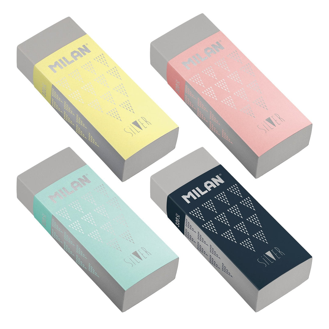 MILAN CPM320SL - Goma de Borrar Suave y Versátil Tipo Nata® 320, Edición Silver