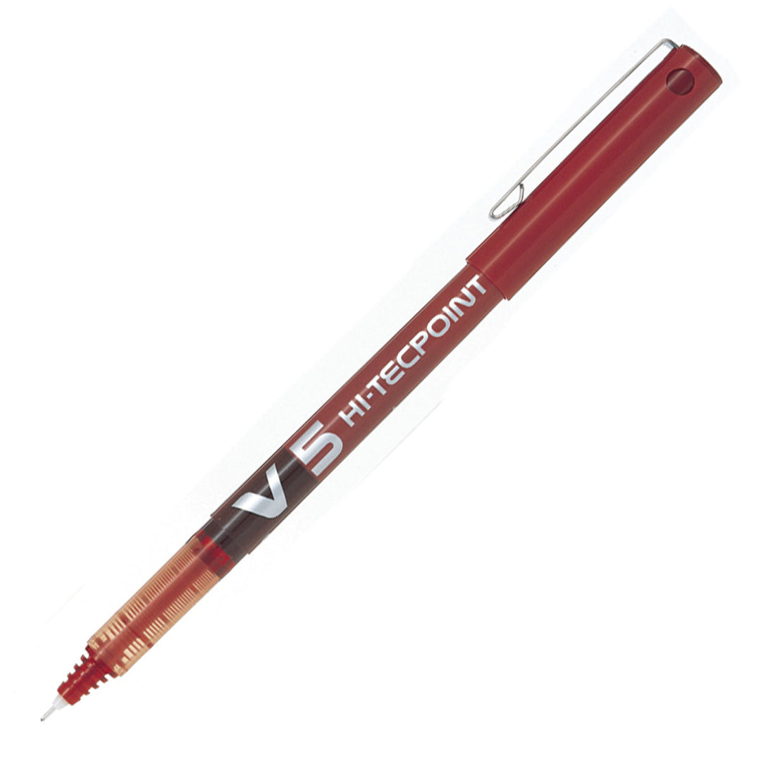 PILOT - Set de 6 Bolígrafos Roller V5 HI-TECPOINT Punta Extra Fina 0.5 mm. Rojo