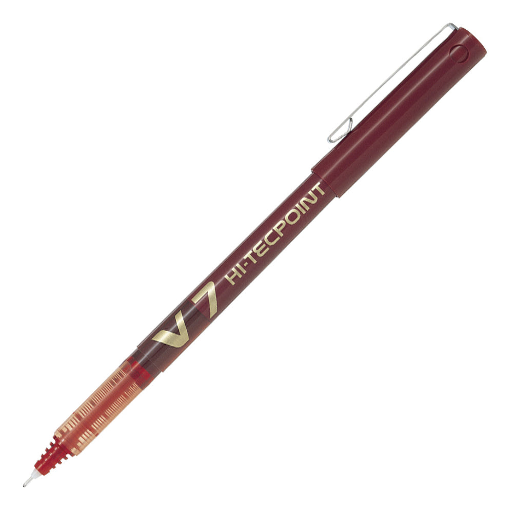 PILOT- Set de 6 Bolígrafos Roller V7 HI-TECPOINT Punta Fina 0.7 mm. Rojo