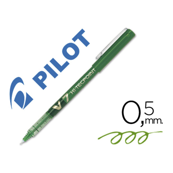 Bolígrafo Roller Ball de Punta Fina PILOT V7 HI-TECPOINT 0.7 mm, Tinta Líquida Verde