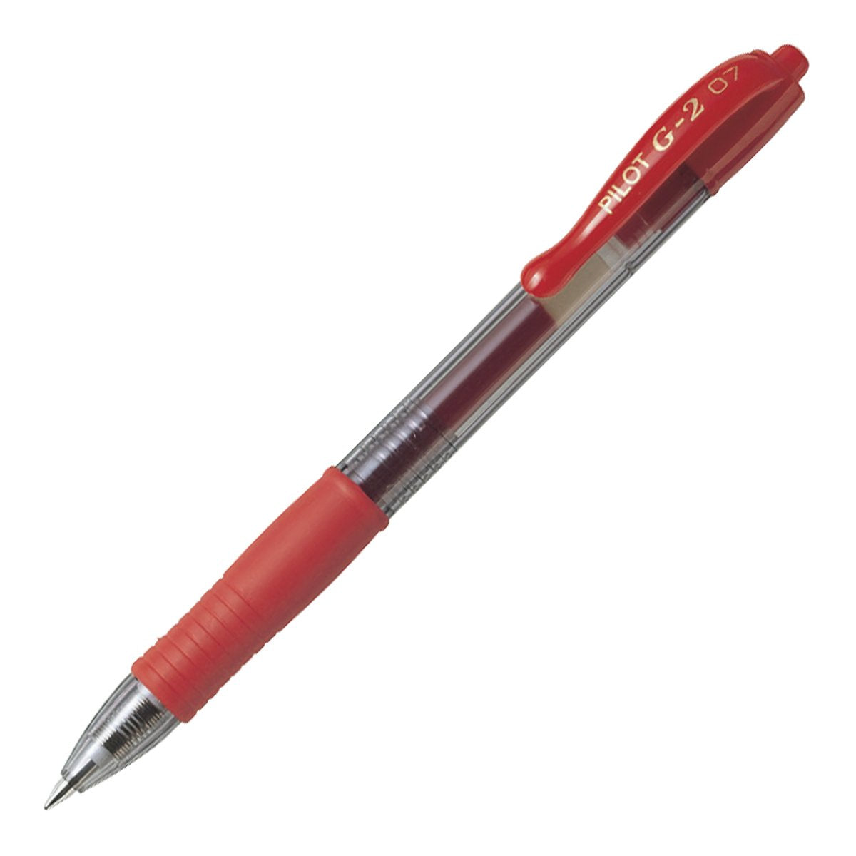Bolígrafo Roller Ball Retráctil de Punta Fina con Grip PILOT G-2 0.7 mm, Tinta Base de Gel Rojo