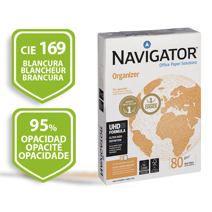NAVIGATOR NAV-80-A4 - Papel 4 Taladros, Ink-Jet y Laser DIN A4 80g 500 Hojas