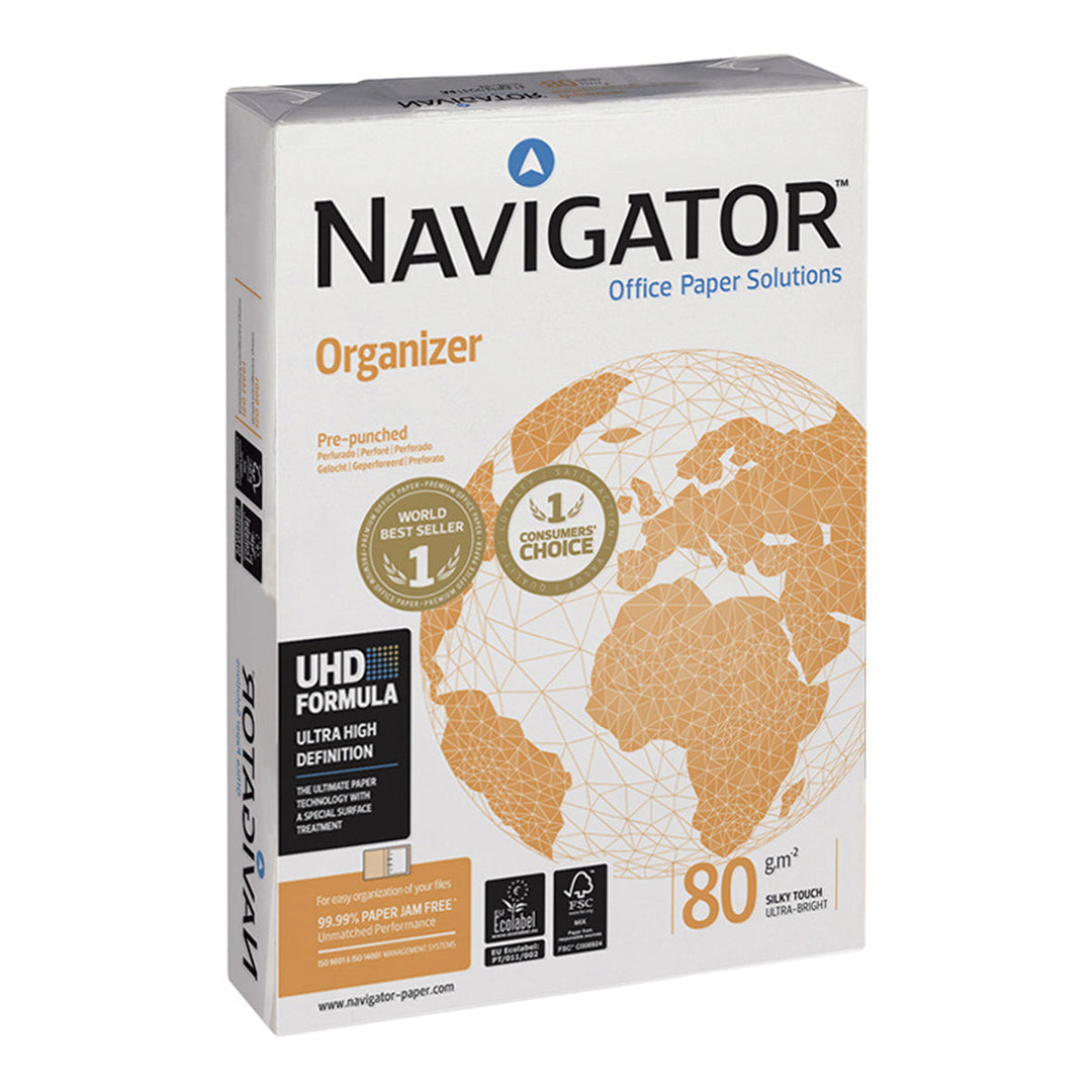 NAVIGATOR NAV-80-A4 - Papel 4 Taladros, Ink-Jet y Laser DIN A4 80g 500 Hojas