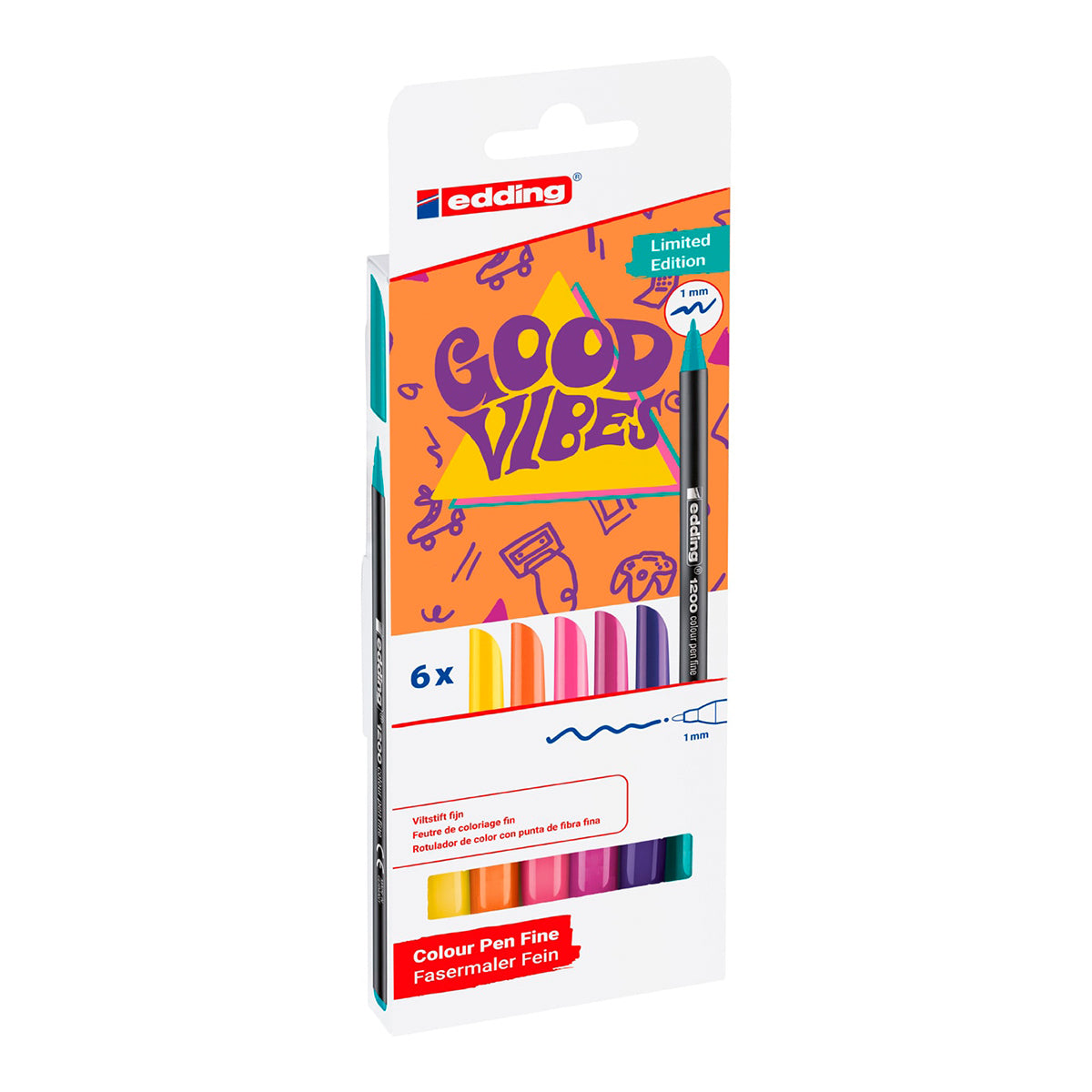 Edding 1200 - Pack de 6 Rotuladores de Fibra GOOD VIBES con Punta Redonda de 0.5 mm. Multicolor