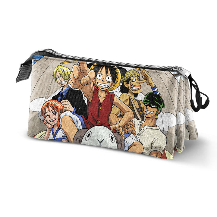 ONE PIECE Pirates - Estuche Escolar Triple Portatodo con 2 Cremalleras. Marrón