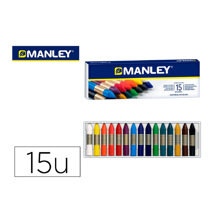 MANLEY - Lapices Cera Manley Caja de 15 Colores Surtidos