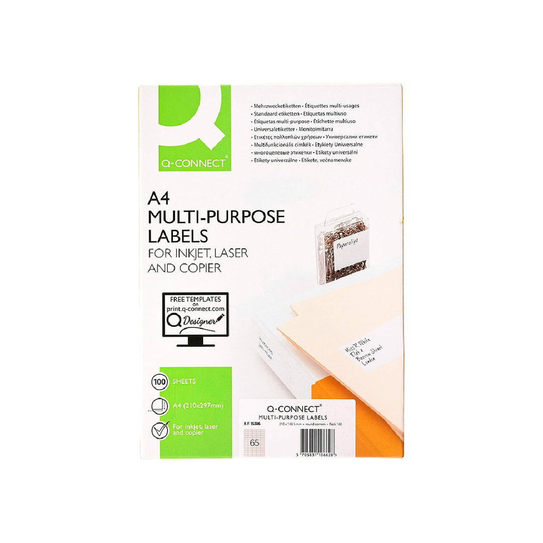Q-CONNECT - Etiqueta Adhesiva Q-Connect Kf15386 Tamano 38.1x21.2 mm Fotocopiadora Laser Ink-Jet Caja Con 100 Hojas Din A4