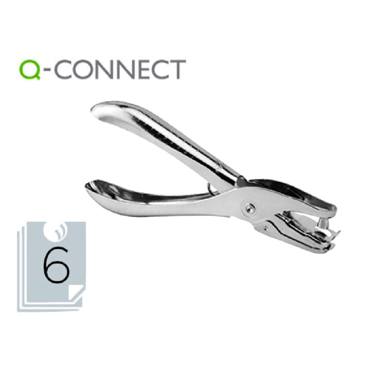 Q-CONNECT - Taladrador Q-Connect Kf18765 de Tenaza Metalico Cromado 1 Taladro Abertura 6 mm Capacidad 6 Hojas