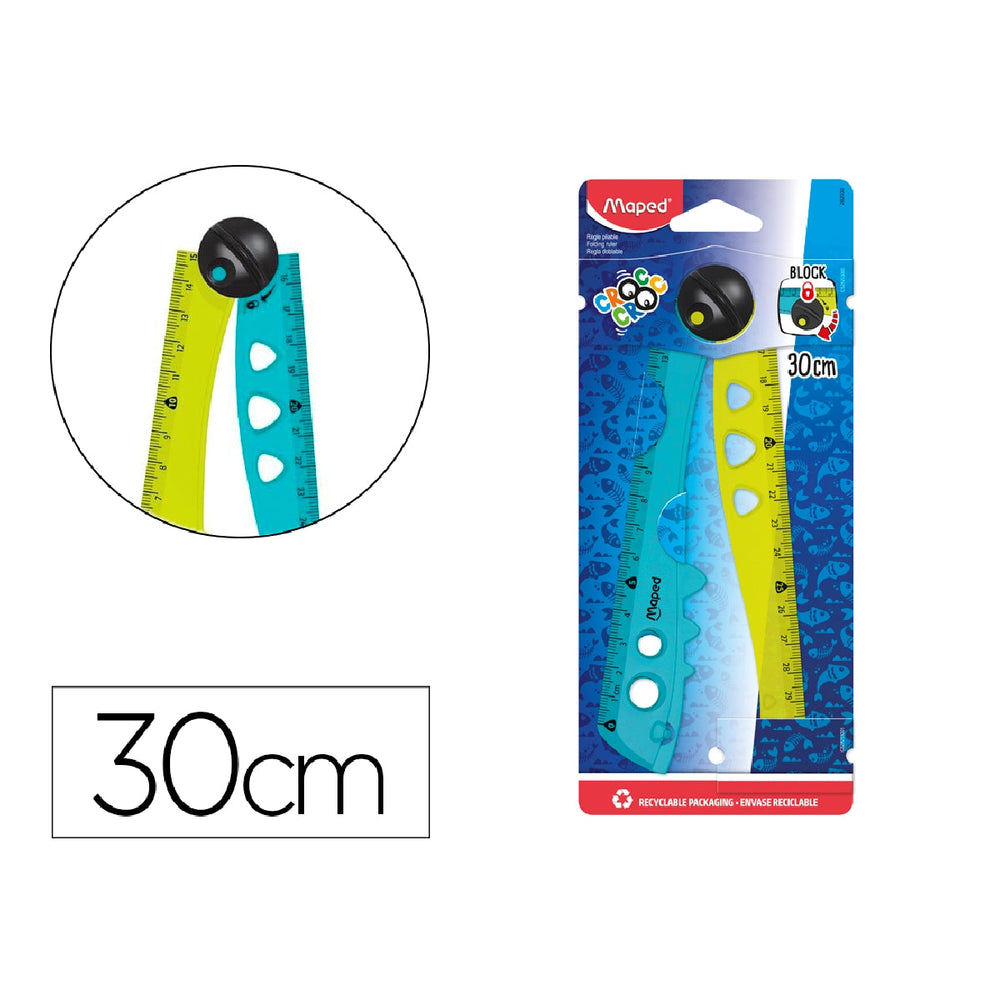 MAPED - Regla Maped Plastico Plegable Croc Croc Blister de 1 Unidad 15 cm + 1 Unidad 30 cm