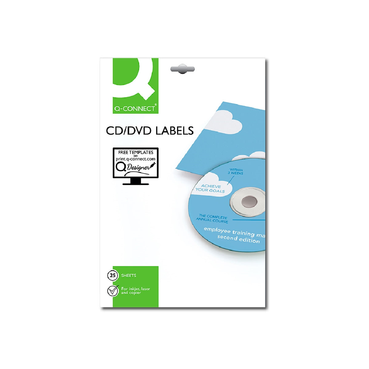 Q-CONNECT - Etiqueta Adhesiva Q-Connect Kf01579 -Tamano CD-Rom -Fotocopiadora -Laser -Ink-Jet-Caja Con 25 H/50 Etiquetas