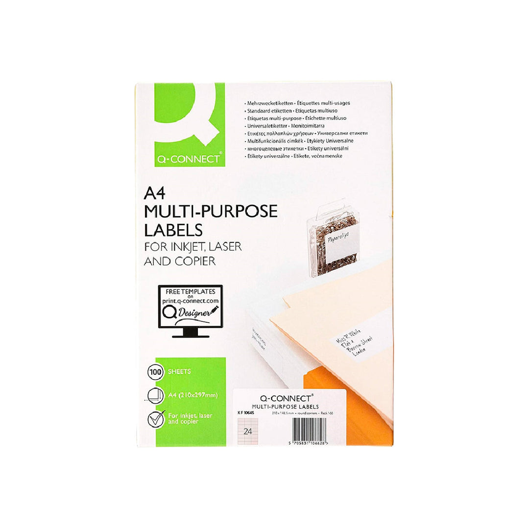 Q-CONNECT - Etiqueta Adhesiva Q-Connect Kf10645 -Tamano 70x35 mm Fotocopiadora Laser Ink-Jet Caja Con 100 Hojas Din A4