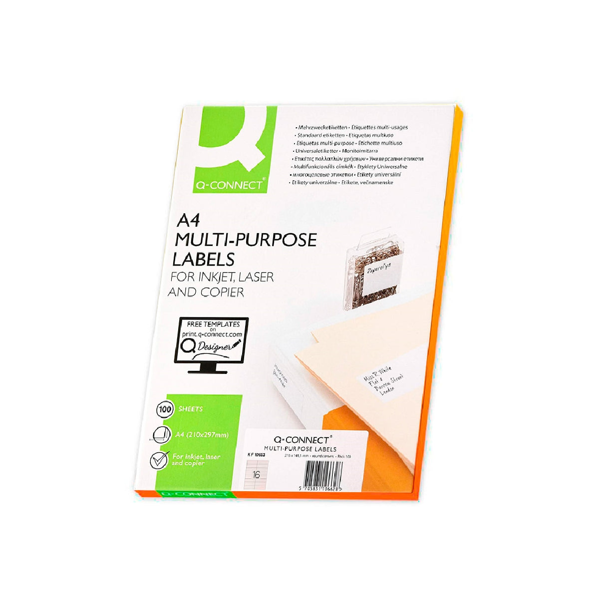 Q-CONNECT - Etiqueta Adhesiva Q-Connect Kf10653 Tamano 105x35 mm Fotocopiadora Laser -Ink-Jet Caja Con 100 Hojas Din A4