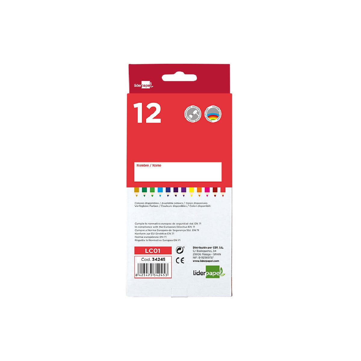 LIDERPAPEL - Lapices de Colores Liderpapel Caja de 12 Unidades Colores Surtidos.