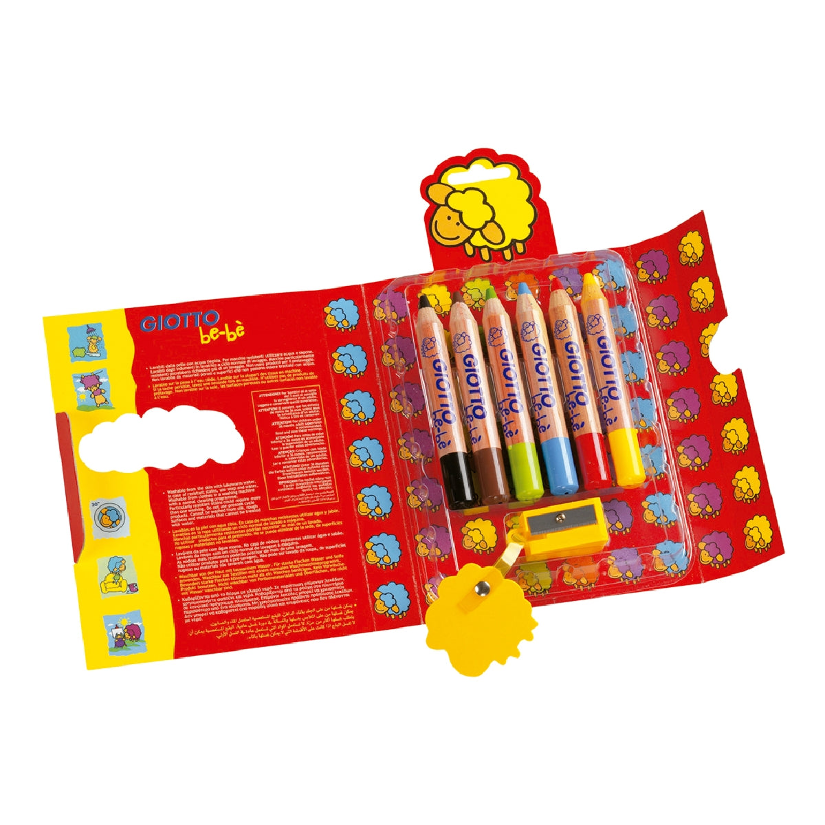 GIOTTO - Lapices de Colores Giotto Super Bebe Caja de 6 Lapices Colores Surtidos + Sacapuntas