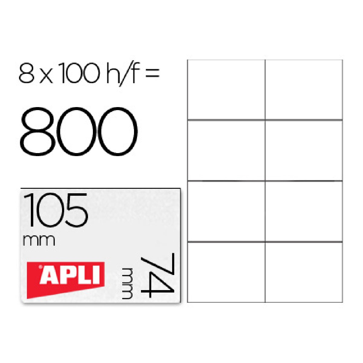 APLI - Etiqueta Adhesiva Apli 1279 Tamano 105x74 mm Para Fotocopiadora Laser Ink-Jet Caja Con 100 Hojas Din A4