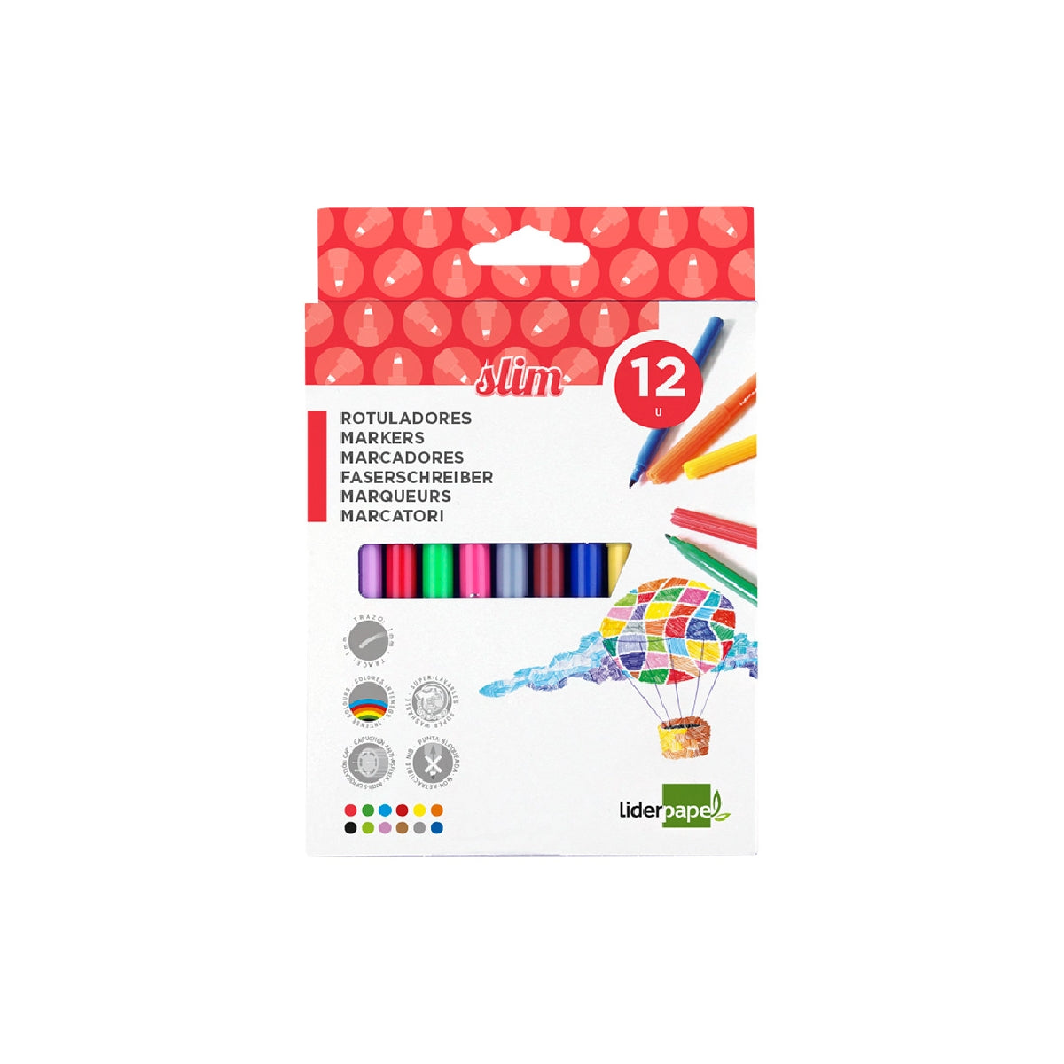 LIDERPAPEL - Rotulador Liderpapel Slim Caja de 12 Unidades Colores Surtidos.