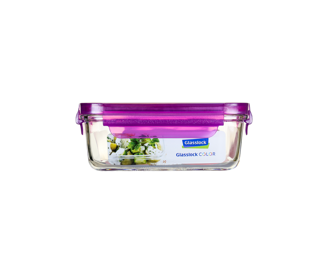 Glasslock Classic - Recipiente Hermético Rectangular de 0.7L en Vidrio Templado. Morado