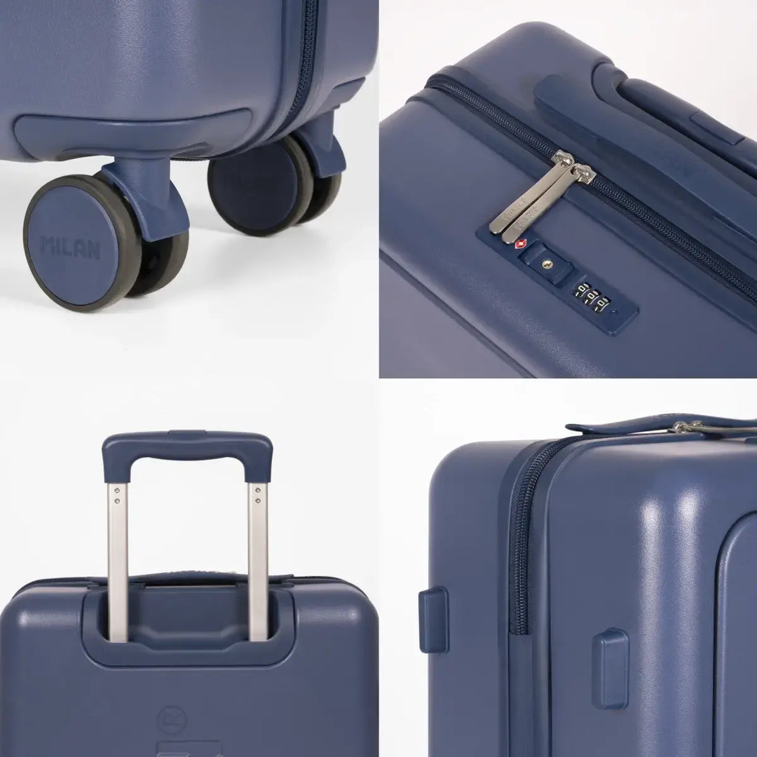 MILAN 1918 - Maleta Rígida de Cabina de 50L en Policarbonato con 4 Ruedas y Cierre TSA. Azul