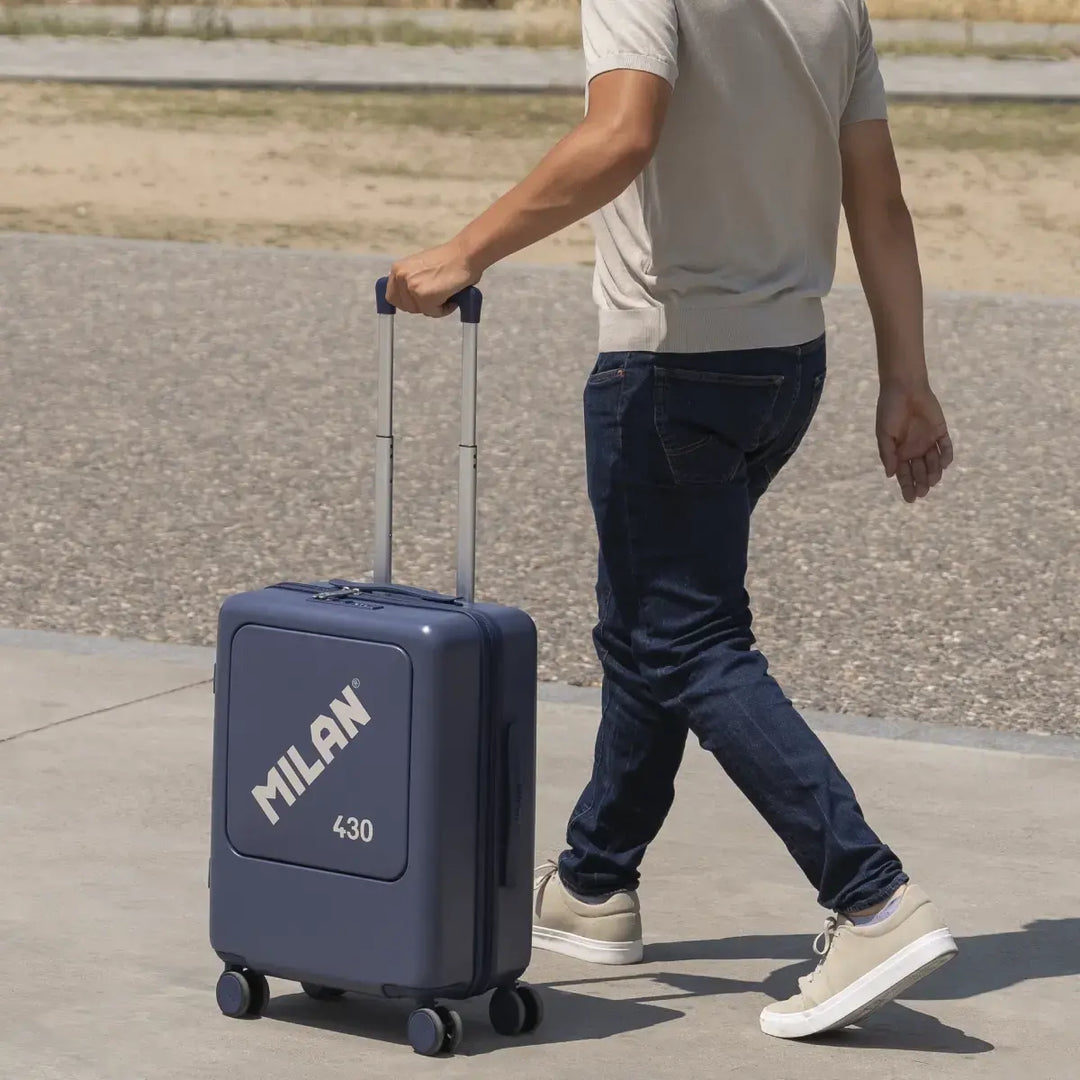 MILAN 1918 - Maleta Rígida de Cabina de 50L en Policarbonato con 4 Ruedas y Cierre TSA. Azul