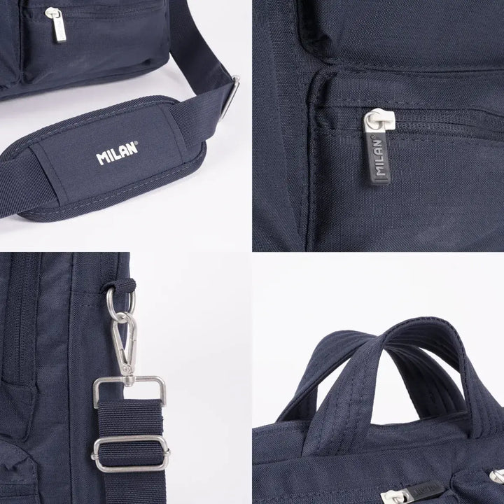 MILAN 1918 - Maletín Portátil hasta 17”. Acolchado, Resistente y con Correa Ajustable. Azul