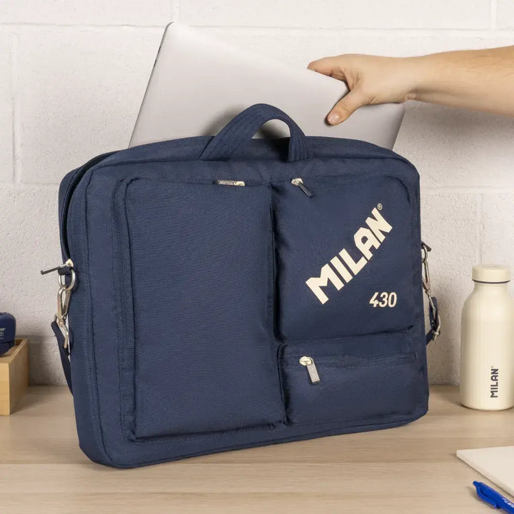 MILAN 1918 - Maletín Portátil hasta 17”. Acolchado, Resistente y con Correa Ajustable. Azul