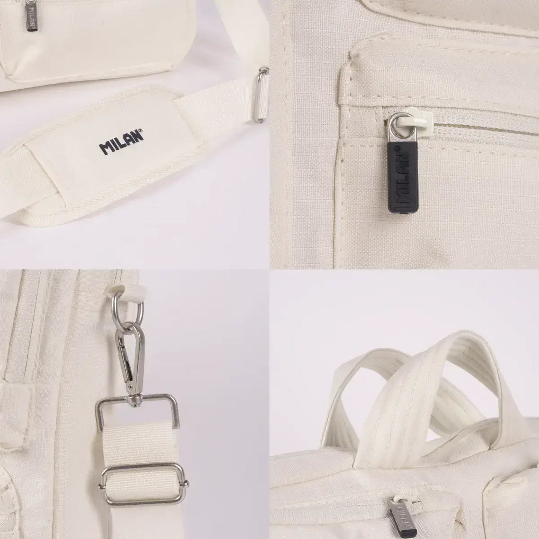 MILAN 1918 - Maletín Portátil hasta 17”. Acolchado, Resistente y con Correa Ajustable. Beige