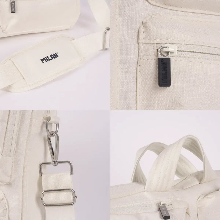 MILAN 1918 - Maletín Portátil hasta 17”. Acolchado, Resistente y con Correa Ajustable. Beige