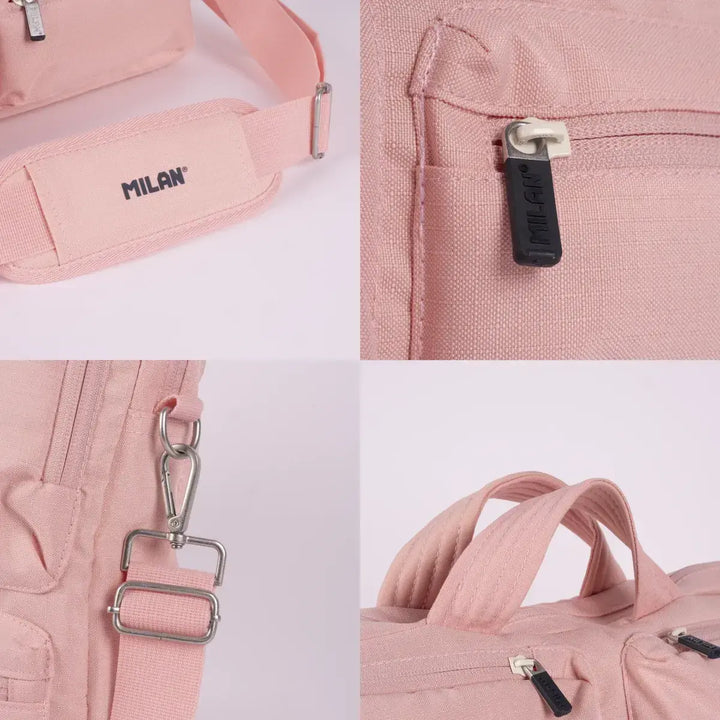 MILAN 1918 - Maletín Portátil hasta 17”. Acolchado, Resistente y con Correa Ajustable. Rosa