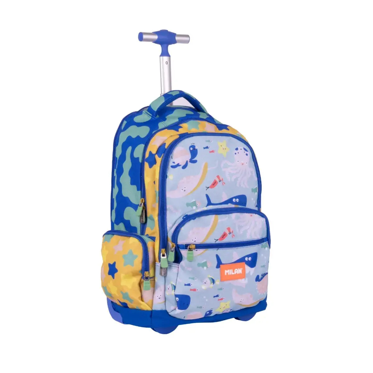 MILAN - Mochila Escolar con Ruedas y 6 Cremalleras, Acolchada y para Portatil. Blue Odyssey