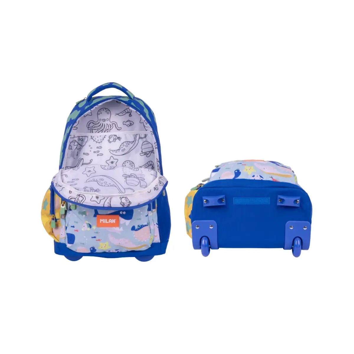 MILAN - Mochila Escolar con Ruedas y 6 Cremalleras, Acolchada y para Portatil. Blue Odyssey