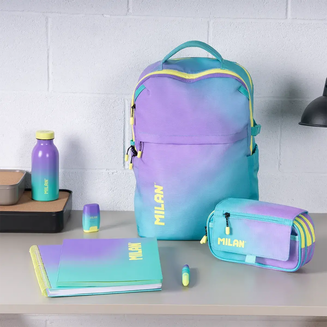 MILAN Sunset -  Mochila Escolar y Urbana 25L de 5 Cremalleras y Espacio Portátil. Turquesa