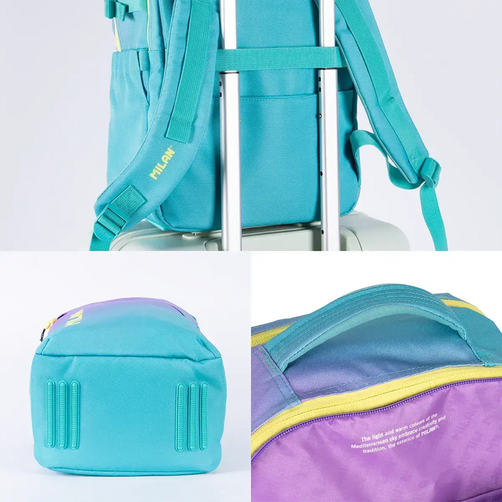 MILAN Sunset -  Mochila Escolar y Urbana 25L de 5 Cremalleras y Espacio Portátil. Turquesa