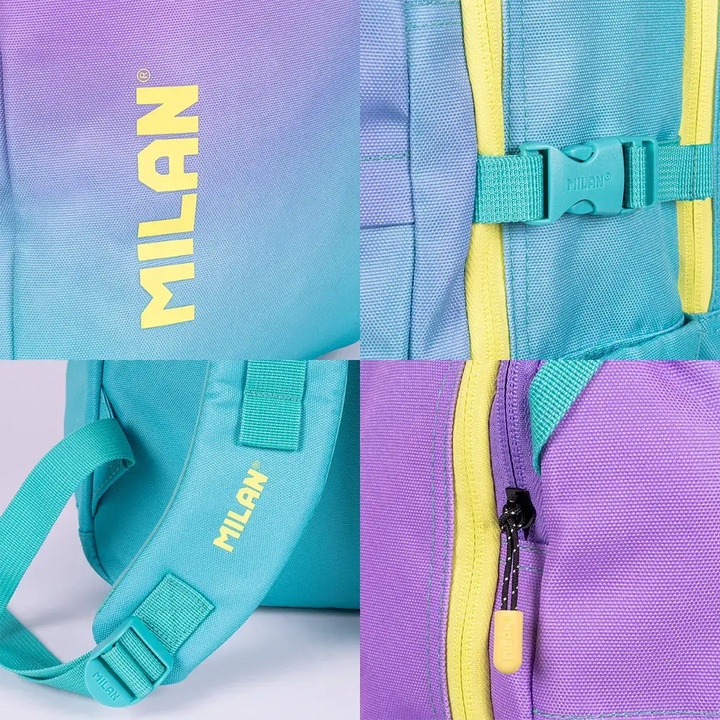 MILAN Sunset -  Mochila Escolar y Urbana 25L de 5 Cremalleras y Espacio Portátil. Turquesa