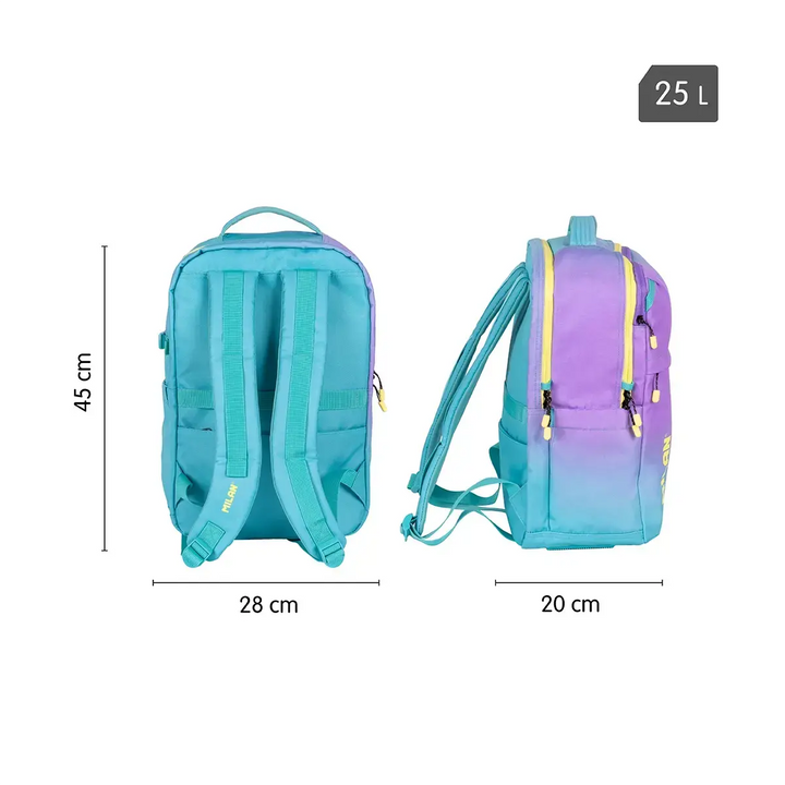 MILAN Sunset -  Mochila Escolar y Urbana 25L de 5 Cremalleras y Espacio Portátil. Turquesa