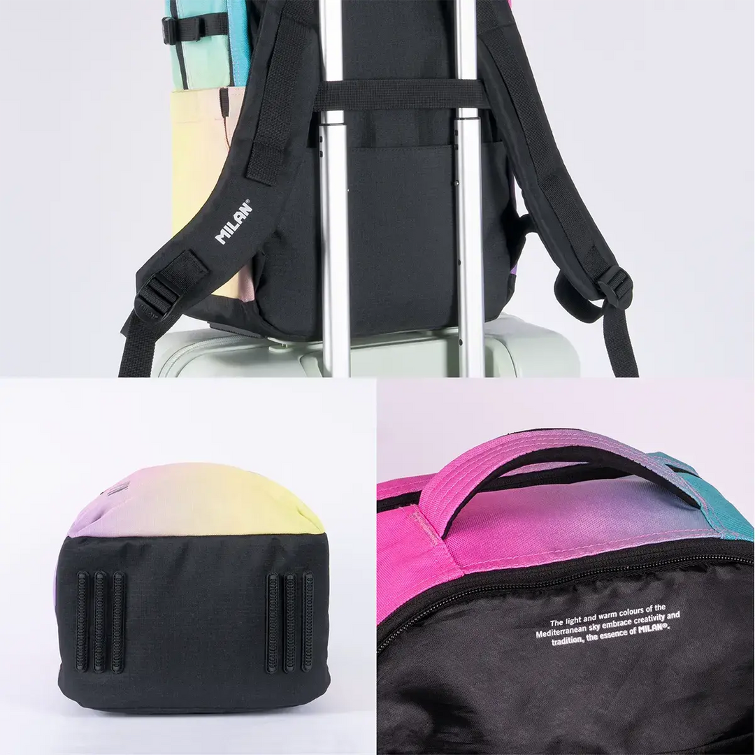 MILAN Sunset -  Mochila Escolar y Urbana 25L de 5 Cremalleras y Espacio Portátil. Negro