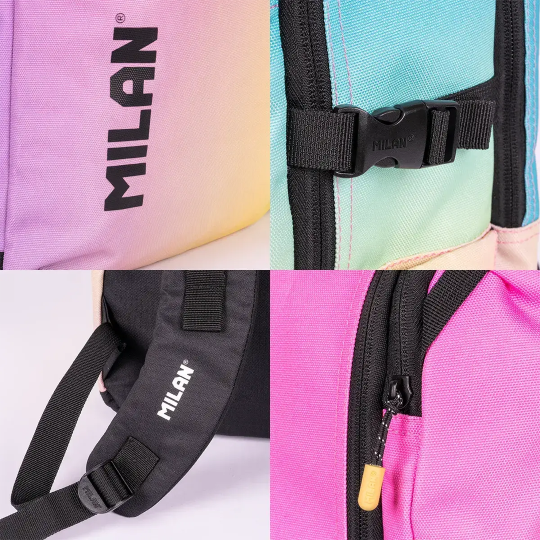 MILAN Sunset -  Mochila Escolar y Urbana 25L de 5 Cremalleras y Espacio Portátil. Negro