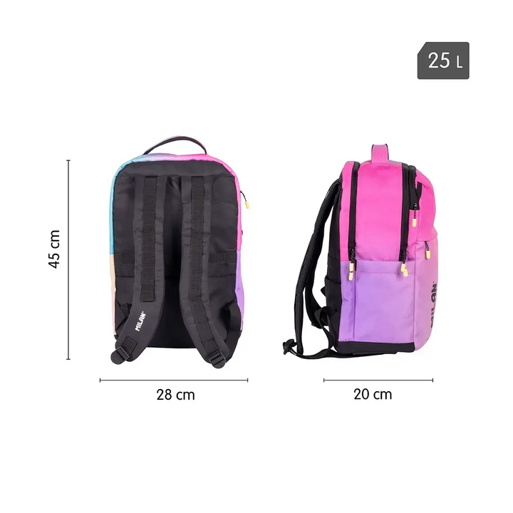 MILAN Sunset -  Mochila Escolar y Urbana 25L de 5 Cremalleras y Espacio Portátil. Negro