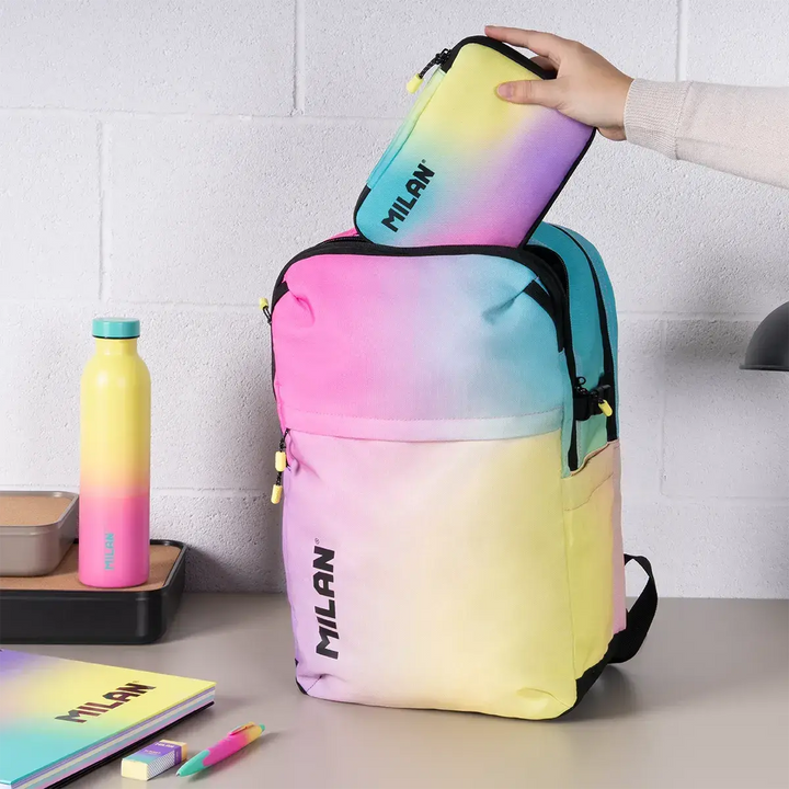 MILAN Sunset -  Mochila Escolar y Urbana 25L de 5 Cremalleras y Espacio Portátil. Negro