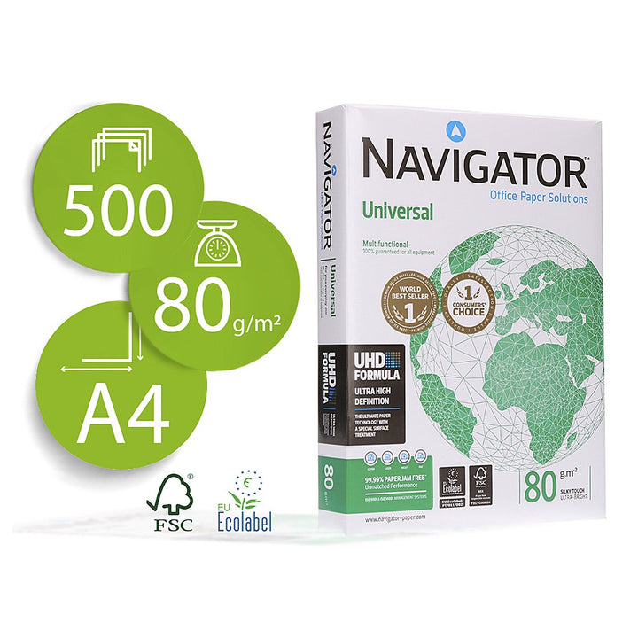NAVIGATOR NAV-80-A4 - Papel Fotocopiadora, Ink-Jet y Laser DIN A4 80g 500 Hojas