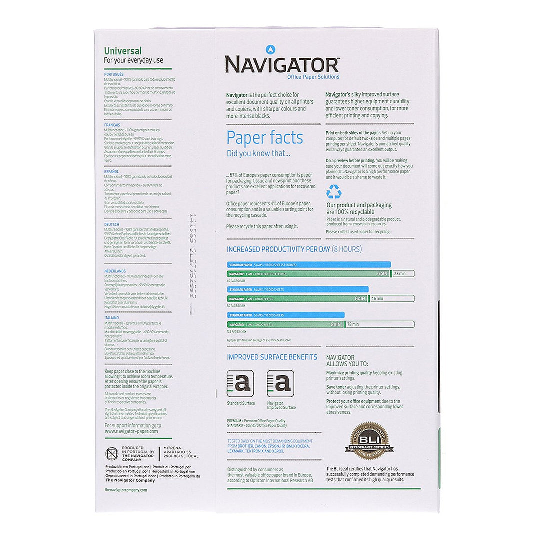 NAVIGATOR NAV-80-A4 - Papel Fotocopiadora, Ink-Jet y Laser DIN A4 80g 500 Hojas