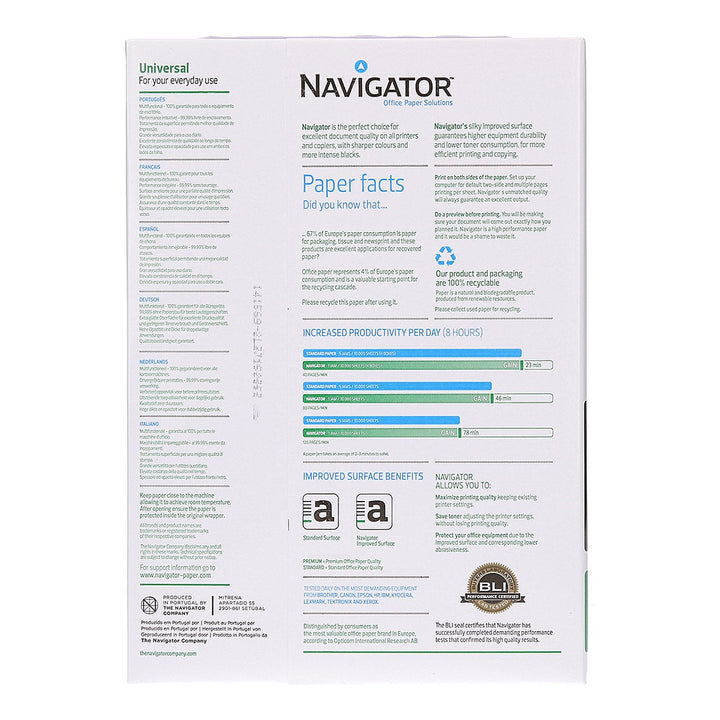 NAVIGATOR NAV-80-A4 - Papel Fotocopiadora, Ink-Jet y Laser DIN A4 80g 500 Hojas
