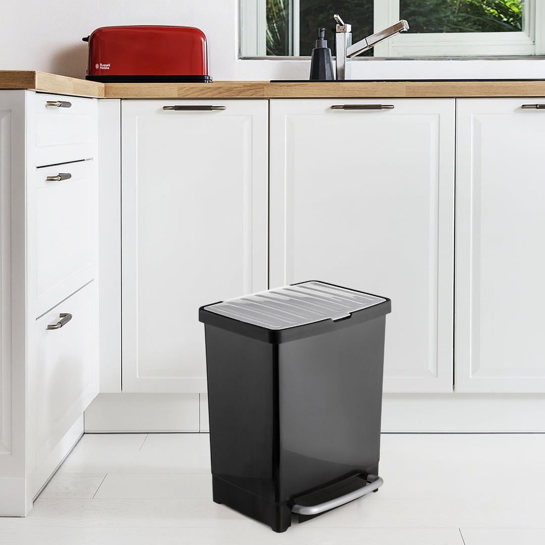 TATAY - Cubo de Basura 25L con 2 compartimentos de 17+8L de Reciclaje con Pedal. Negro