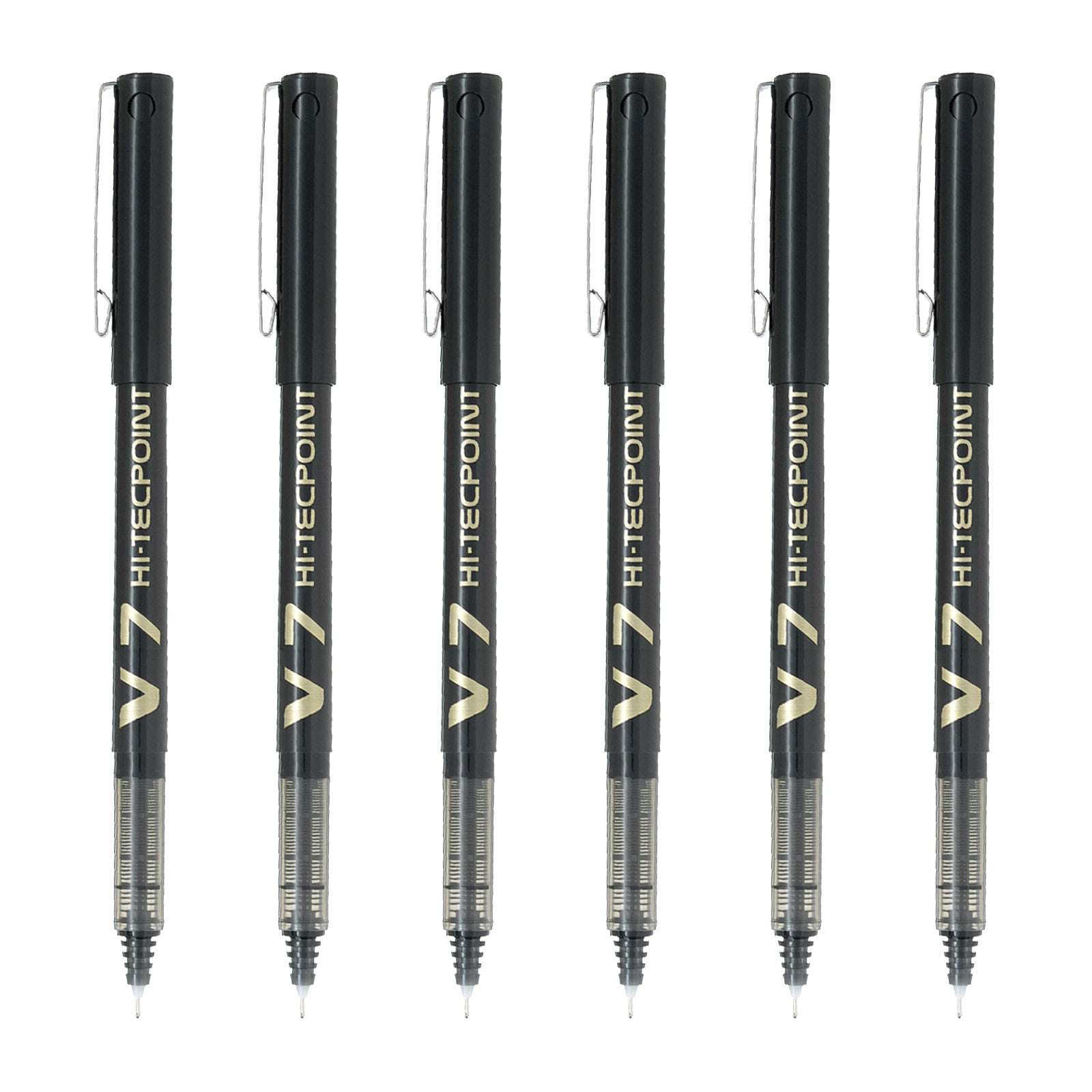 PILOT- Set de 6 Bolígrafos Roller V7 HI-TECPOINT Punta Fina 0.7 mm. Negro