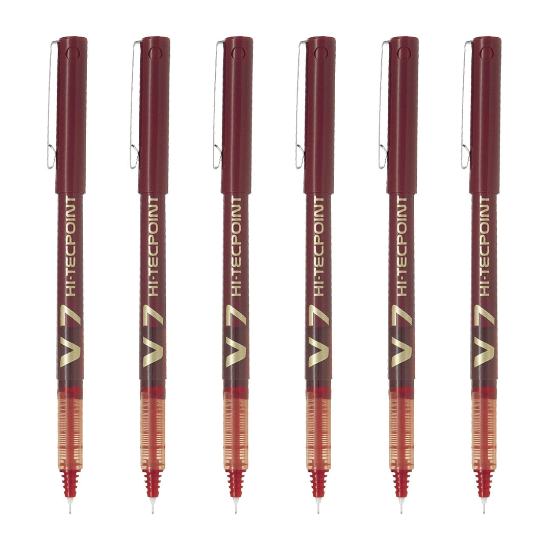 PILOT- Set de 6 Bolígrafos Roller V7 HI-TECPOINT Punta Fina 0.7 mm. Rojo